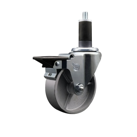 Service Caster 4'' Semi Steel Swivel 1-1/4'' Expanding Stem Caster with Brake SCC-EX20S414-SSS-PLB-114